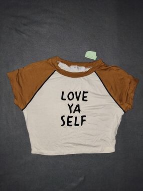 Love Ya Self Short Sleeve Crop Tee - White & Brown